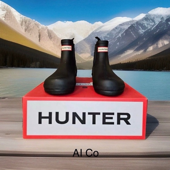 Hunter Women's Black Insulated Original Logo Chelsea Boots Waterproof Trending - Picture 1 of 10